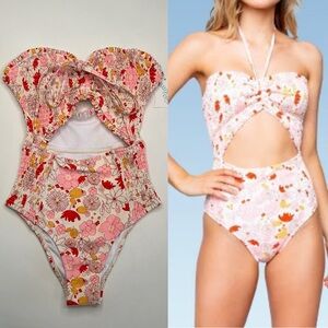 NWT Lolli swim Sugar Coast Smocked Cut Out Halter one piece swimsuit size XS